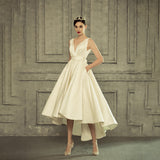 2026 New Deep V Thin Wedding Dress Before The Short After The Long-Simplicity Of The Long-Singed Noodles Simple Wedding Dress Small Hepburn Small Dress HZ0517