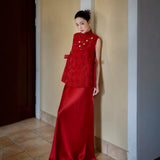 Evening Dress New Chinese Red Engagement Tour To Get The Bride Dinner Toast Long Sleeveless National Style Dress HZ0517