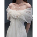 One-Word Shoulder Light Wedding Dress Korean Super Xiansen Bride's Morning Robe Evening Dress Go Out Yarn Light Luxury Small Tail Dress Dress Dress HZ0517
