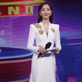 White Banquet Evening Dress 2026 New Temperament Elegant Luxury Small Performance Dress Host Dress HZ0517