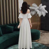 White Dress Woman 2026 New Banquet Temperament Long Dress Party Shoulder Brag Evening Dress HZ0517