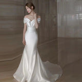 French-Style Densiness Light Wedding Dress 2026 Spring New Fishtail Go Out White Simple Sexy Shoulder Evening Dress HZ0517