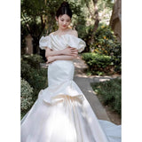 Fashioned Dingy Fishtail Light Wedding Dress 2026 New Bride Word Shoulder French Light Luxury Bra Welcome To Take A Picture HZ0517