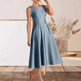 2026 New Solid Evening Dress U-Shaped Collar-Dew-Backed Senscreen Casual Dress HZ0517
