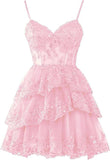 Fine Shoulder Strap Tulle Sling Evening Dress Party Ball Dress Short Lace Lace Dress High Sense HZ0517
