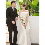 French Stoodle High-End Feel Shoulder-To-Shoulder Light Wedding Dress High-Grade White Niche Temperament Fish Tail Body Dress HZ0517