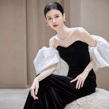 Black Toast Dress Bride Senior Famous Banquet Fishtail Engagement Skirt Temperament Host Breast-Wearing Evening Dress Woman HZ0517