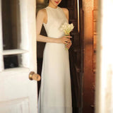 White Hanging Neck Lint Light Wedding Dress 2026 New Famous Dinner Dinner Will Be Able To Wear Out Of The Yarn HZ0517