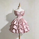 One-Word Shoulder Girl Pink Bow Flower Moss Exquisite Gorgeous Pink Fasun Sweet Evening Dress HZ0517
