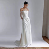 One-Word Shoulder Long-Sleeved Light Wedding Dress 2026 New Temperament Lace Welcome Yarn White Muslin Super Fairy Dress Girl HZ0517