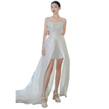 French Brao-Smeared Wedding Dress Bride Niche With A White Simple Temperament Dragging A Small Man Evening Dress HZ0517