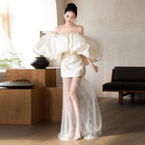 French Word Shoulder Light Wedding Dress New Small Bridal Bridal Yarn Small Engagement Dress Dress HZ0517
