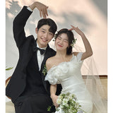 One-Word Shoulder Light Wedding Dress Spring New Sen System Super Fairy Simple Out Of The Three-Dimensional Flower Exterior Welcome Dress HZ0517