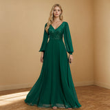 Dress 2026 New Double V-Neck Beads Spliced Chiffon A-Word Swing Full-Line Party Evening Dress Dress HZ0517