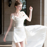 French-Style Dens Bridal Light Wedding Dress White High-End Sense Bride Wedding Engagement Certificate Registration Trip Yarn HZ0517