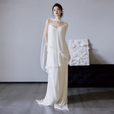 Light Wedding Dress 2026 New Morning Robe Bridal Engagement Certificate Solid Color Simple Large Size Thin French Dress Yarn HZ0517