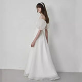 French Light Wedding Dress 2026 New Solid Color Simple Word Shoulder Bride Go Out Yarn HZ0517