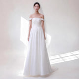 Korean One-Word Shoulder-Light Wedding Dress 2025 New Bride Simple Yarn Super Fairy Temperament Banquet Evening Dress HZ0517