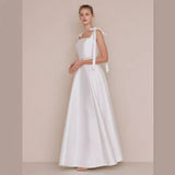 Korean Light Wedding Dress Shoots The Ribbon Sling Square Tie Simple High-End Host Banquet Temperament Evening Dress HZ0517