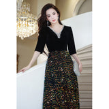 Black Evening Dress Women 2026 New High Sensing Banquet Host Fairy Temperament Dress Squin Heavy Industry HZ0517