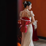 Flagsuit Evening Dress Women's High-End Small Luxury Dresses Wedding Dresses For Bride Banquet Chinese Champagne-Colored Engagement Dress HZ0517