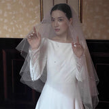 French-Style Seduced Light Wedding Dress Bride Simple Long-Sleeved Senior Sense Of The Door Yarn Small Tail Welcome Dress Autumn Spring HZ0517