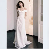 French Word Shoulder Light Wedding Dress Lace Patron Wedding Dress Engagement Evening Dress Shawl HZ0517