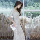 Silver Fishtail Evening Dress 2026 Summer Slid Slid High-End Dresses Atmospheric Birthday Party Party Dress HZ0517