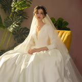 Sai [Vienna Dance Song] Light Wedding 2026 Spring New French Vintage Long Sleeve V-Neck Tailed Wedding HZ0517