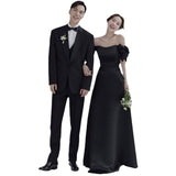 Shadow Studio Black Vertiny A Word Shoulder Light Wedding Dress Couple Take Pictures Theme Wedding Dress Fashion Retro Hepburn Style HZ0517