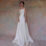 French-Style Seduced Light Wedding Dress Noodles Small Brased Boobs Are Simple White Small Tail Welcome Dress Bride Go Out Yarn HZ0517