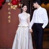 New Chinese Style Engagement Evening Dress Bridal Banquet Toast Champagne Color High-End Temperament Light Yarn Dress Dress Dress HZ0517