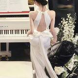 Hanging Neck Bare Back Sleeveless Dress Card Small White Dress Wedding Dress Light Small Small Tail French Light Wedding Dress HZ0517