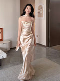 Evening Dress Champagne Color Chest High-End Feeling Light Luxury Small Engagement Morning Robe Banquet Host Dress HZ0517