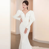 French Light Wedding Dress 2026 Spring New Bridal Fare Sleeve Long Sleeves To Welcome Dress HZ0517