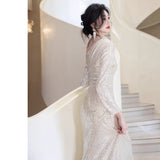 French Evening Dress Dress Women 2026 New High-End Squint Banquet Temperament Host High-End Light Luxury Niche HZ0517