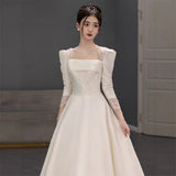 French Long-Sleeved Light Wedding Dress 2026 New White Simple Set Of Sips Niche Side Collared Engagement Morning Dress HZ0517