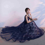 Tibetan Blue Evening Dress Women 2026 New Usually Can Wear Temperament Banquet Simple Generous Lace Dress Long HZ0517