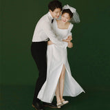 Sintered Light Wedding Dress 2026 Winter French Tour Retro Simple License Small White Sleeve White Engagement Small Dress HZ0517