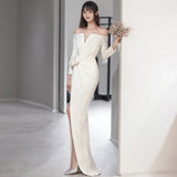 French Light Wedding Dress 2026 Spring New Bride Sexy Simple Door Yarn Shoulder-Singed Fishtail Dress HZ0517