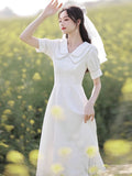 French Small Evening Dress White With A Little Man's Engagement Certificate Registration Small White Dress Vintage Doll-Collared Dress HZ0517