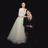 Light Wedding Dress 2026 Spring New Bride Go Out Yarn Studio To Shoot Elegant Long-Sleeved Banquet Small Dress HZ0517