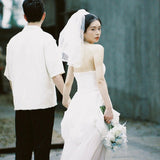 Light Wedding Fashion In Front Of The Short Drag Small White Dress Engagement Dress Female Exterior Travel HZ0517