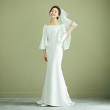 French-Style Denswear Wedding Dress 2026 Summer New Mori Family Retro Shooting Shoulder Simple Shoulder Small Tail Dress HZ0517
