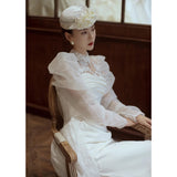 French Light Wedding Dress 2026 New Fishtail Thin Bride Welcome Yarn Temperament Long-Sleeved Evening Dress HZ0517