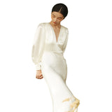 Sing Noodle Light Wedding Dress 2026 Spring New Bride With Simple Arm V Collar Fish Tail Yarn Long-Sleeved Dress Woman HZ0517