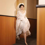 French Bride Light Wedding Dress White Lace In The Escape Princess Ponpable Skirt Retro Style Welcome Out Of The Light Wedding Dress HZ0517