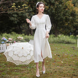 Certificate Registration French Light Wedding Dress 2026 New White Dress Bridesmaids Long-Sleeved Engagement Dress Woman HZ0517