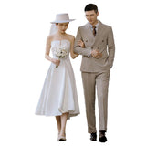Small Small Wedding Dress White Simple Certificate Registration Go Out Yarn Travel To Shoot Birthday Party Breast-Wearing Evening Dress HZ0517