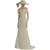 French Retro Light Wedding Dress Bride 2026 New White Dens, One-Word Shoulder Repair Small Tailed Out Light Yarn HZ0517